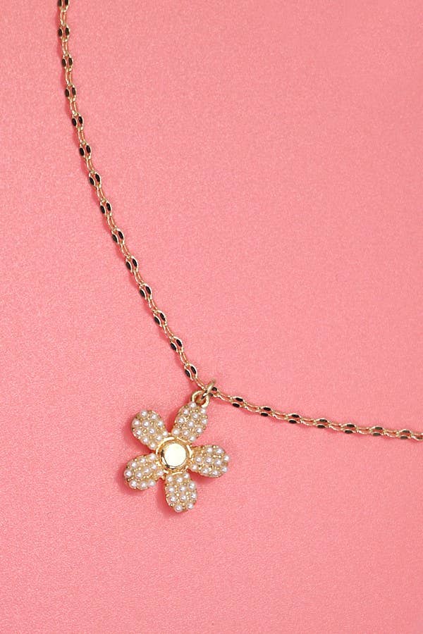 Gold Pearl Flower Necklace