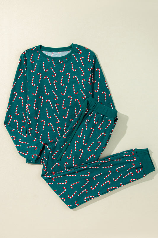 Green Candy Cane Printed Pajama Set