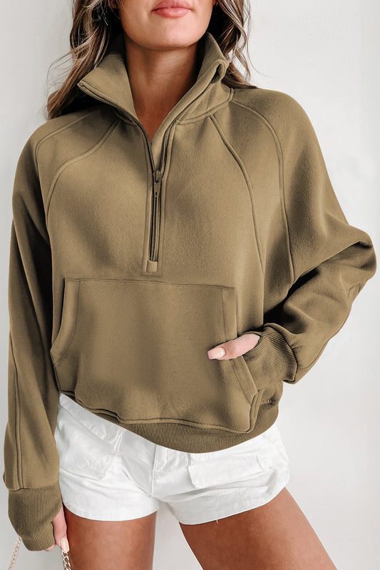 Camel Fleece Lined Quarter Zip Sweatshirt